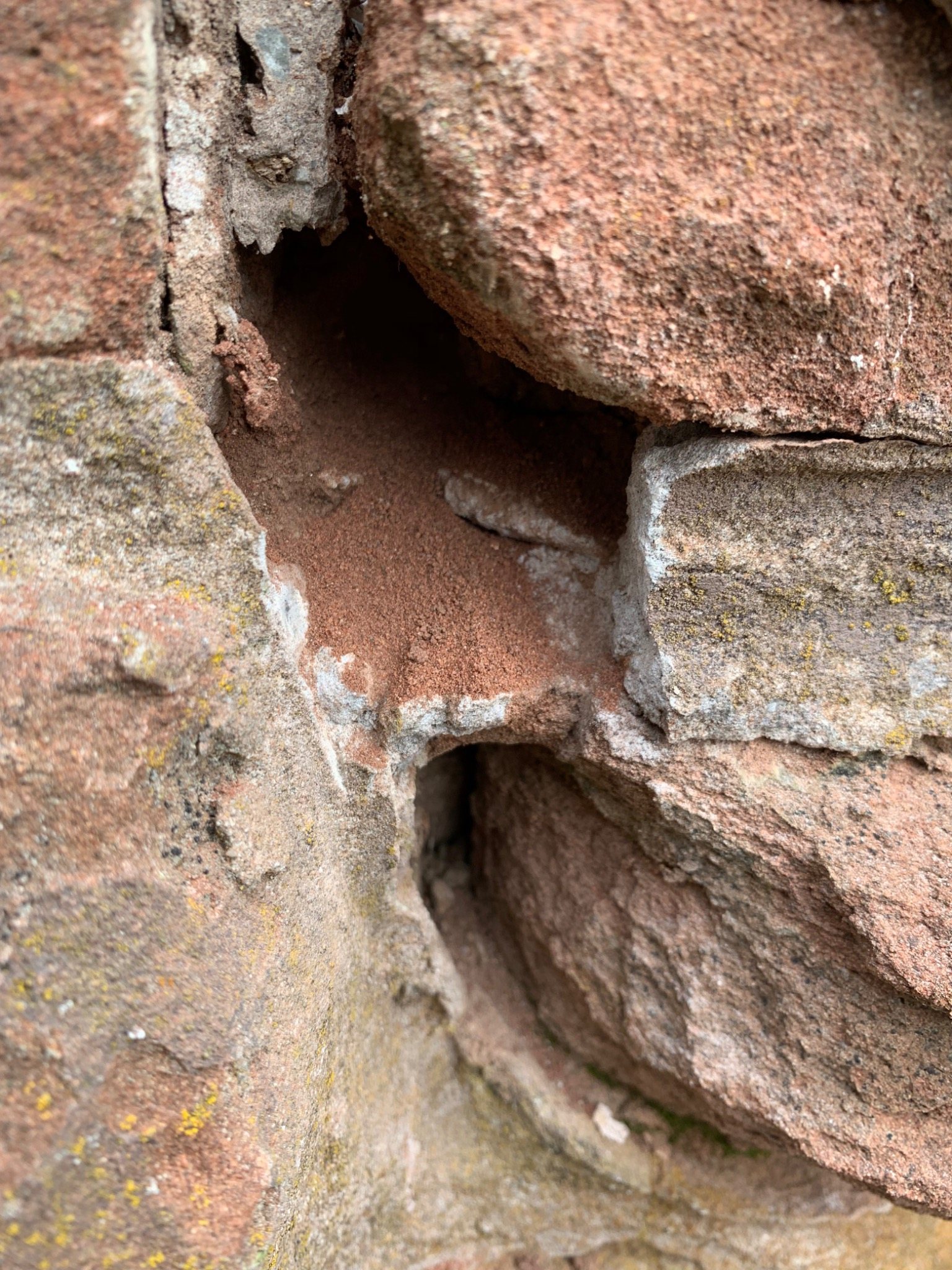 Close-up of weathered sandstone at Dalvay by the Sea showing granular surface erosion